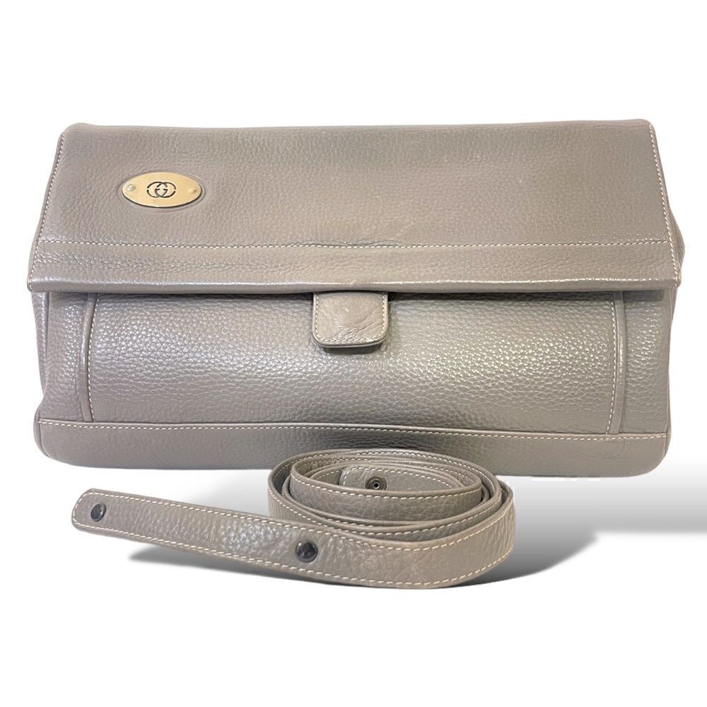 GUCCI Vintage Gray Leather Crossbody Bag / Clutch